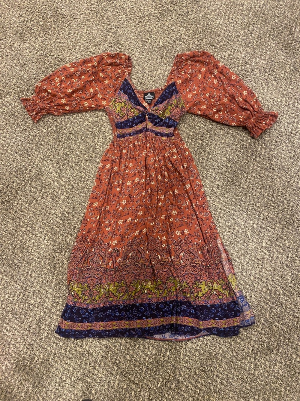 Angie Rust Floral Maxi Dress with Navy & Lime Accents